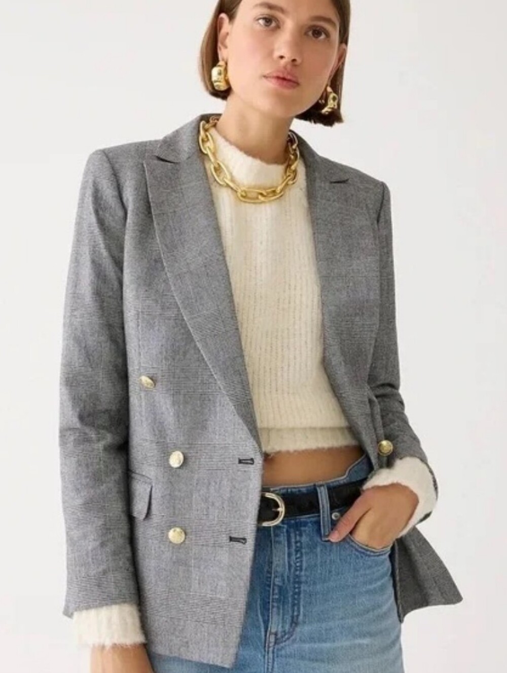 J. Crew Brynn Blazer in English Wool Blend - Prince of Wales Blue Plaid